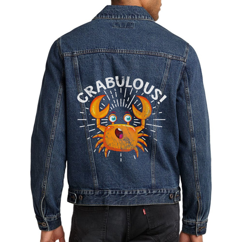 Crabulous Crab Kawaii Seafood Crabbing Distressed Men Denim Jacket by RILEYALLEN | Artistshot