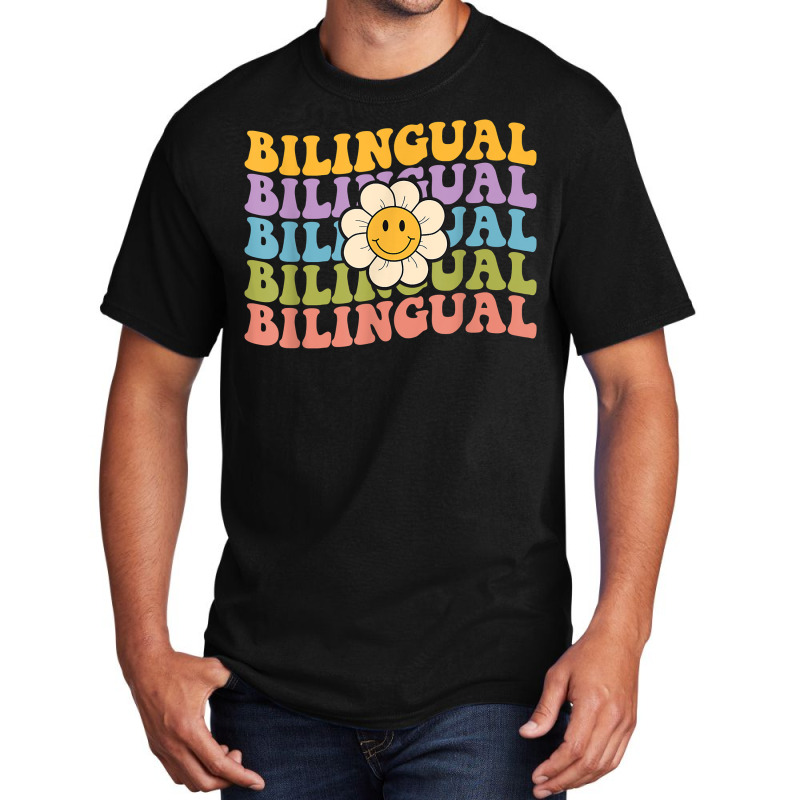 Retro Groovy Bilingual Teachers Back To School Bilingual T Shirt Basic T-shirt by uekirstockpg | Artistshot