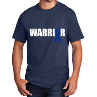 Colon Cancer Warrior Dark Blue Awareness Ribbon Basic T-shirt | Artistshot