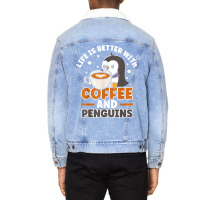 Coffee And Penguin Cute Sea Bird King Emperor Peng Unisex Sherpa-lined Denim Jacket | Artistshot