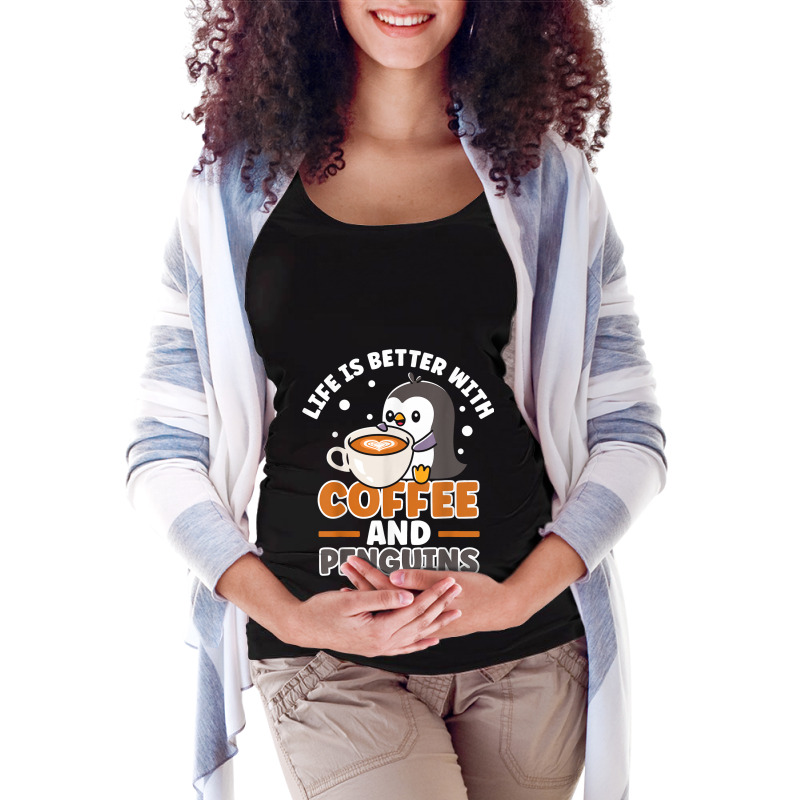 Coffee And Penguin Cute Sea Bird King Emperor Peng Maternity Scoop Neck T-shirt by AdleeDerr | Artistshot