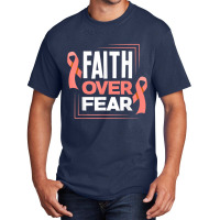 Faith Fear Peach Ribbon Endometrial Cancer Awareness Basic T-shirt | Artistshot