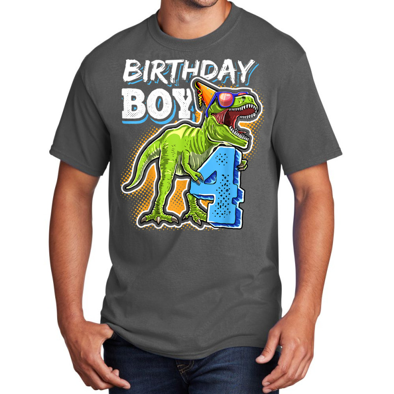 Birthday Boy 4 4th Birthday T Rex Dinosaur Party Gift Boys For Men Wom Basic T-shirt | Artistshot