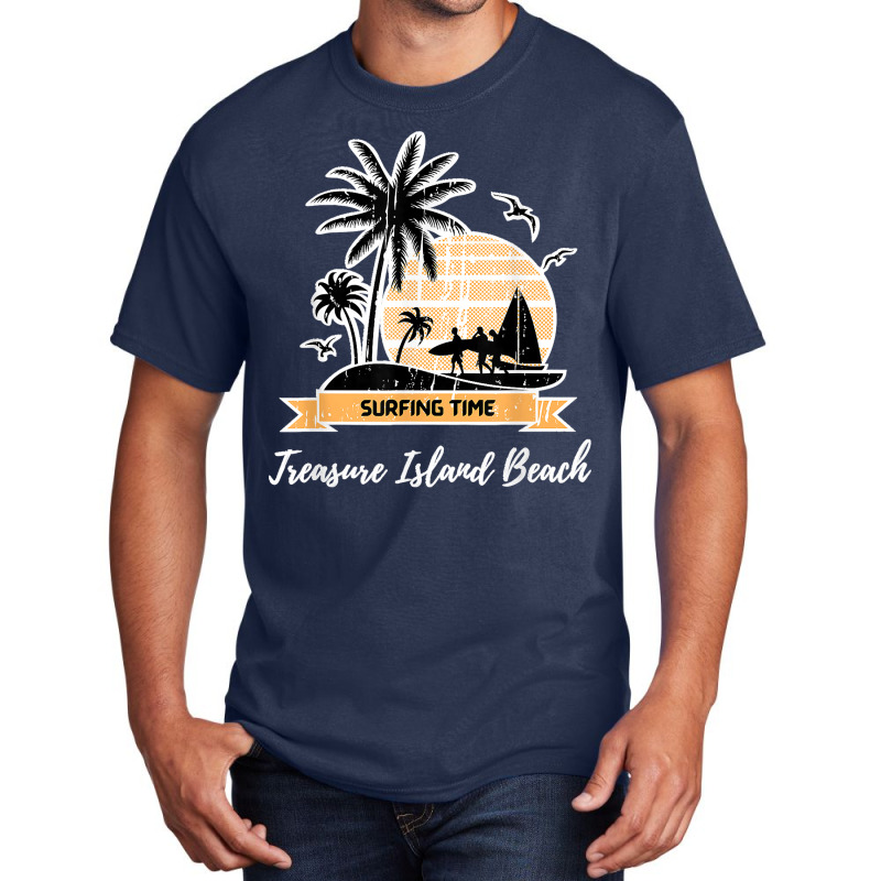 Vintage Treasure Island Beach Lover Palm Trees Surfing Time Basic T-shirt by EaglesonBonnie | Artistshot