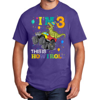 Kids T Rex Dinosaur Monster Truck 3rd Birthday Boys And Girls Games Ch Basic T-shirt | Artistshot