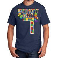 Cute 7th Birthday Gift 7 Years Old Block Building Boys Kids T Shirt Basic T-shirt | Artistshot