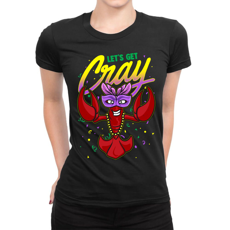 Crawdads Lobster With Parade Mask Funny Mardi Gras Ladies Fitted T-Shirt by DENISEWRIGHT | Artistshot