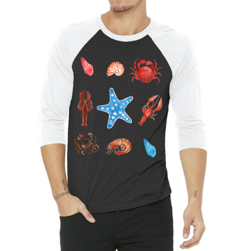 Crustacean Core Aesthetic Crustaceans Crab Lobster 3/4 Sleeve Shirt | Artistshot