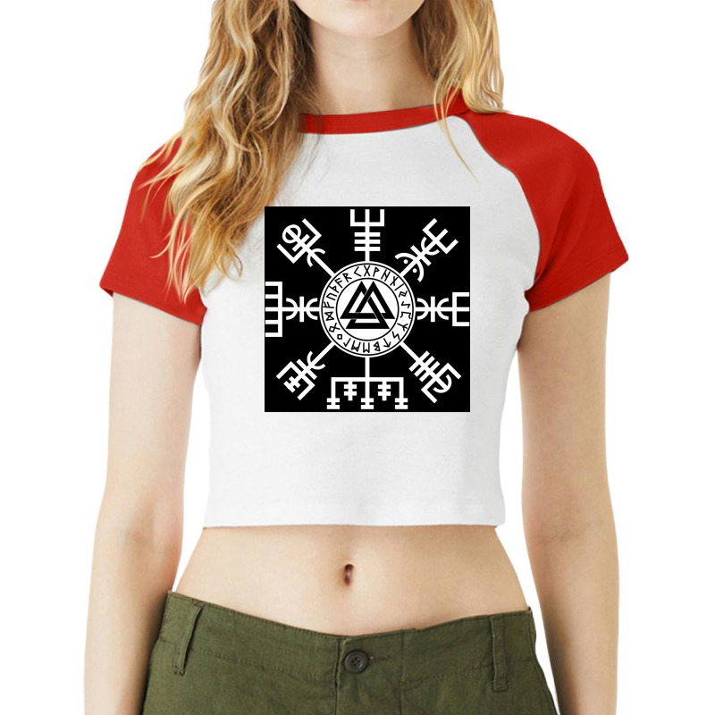 Viking Compass Vegvisir Valknutrunes Viking  Retro Love Travel Raglan Crop Top by colonegoinr | Artistshot