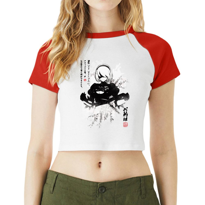 Nierautomata 2b Japan Ink ニーア オートマタ Raglan Crop Top by succiejanymu | Artistshot