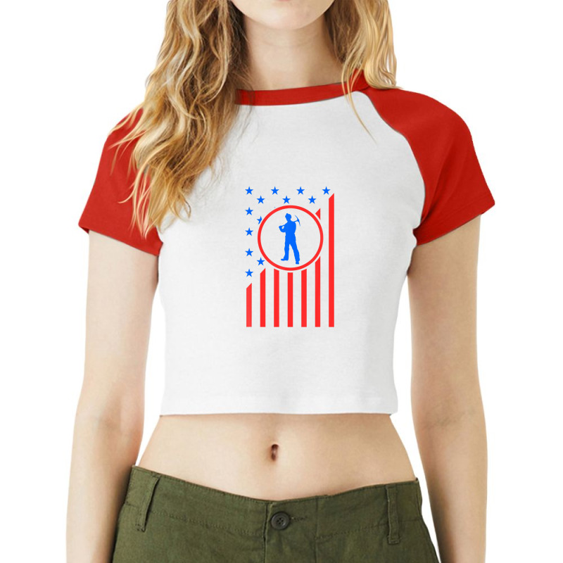 Coal Miner Dad Support Coal Mining Family Husband Usa Flag Raglan Crop Top by kaciacindz6 | Artistshot