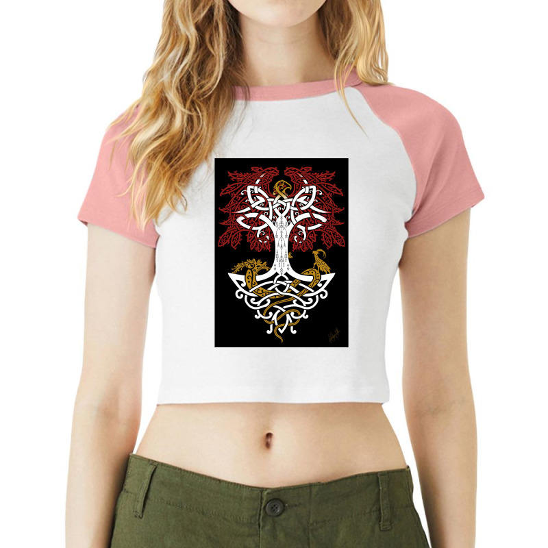 Yggdrasil And Creatures Norse Mythology Knotwork Coloured  Trending Co Raglan Crop Top by andomabinq | Artistshot