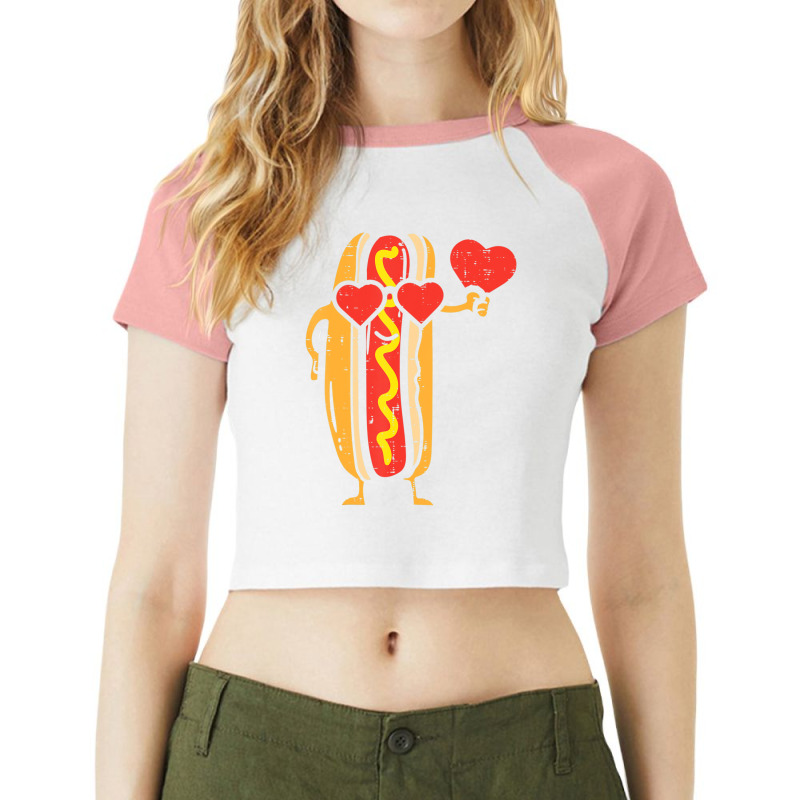 Limited Edition Heart Hot Dog Cute Sausage Bun Valentines Day Food Lov Raglan Crop Top by Hugo Flowers | Artistshot