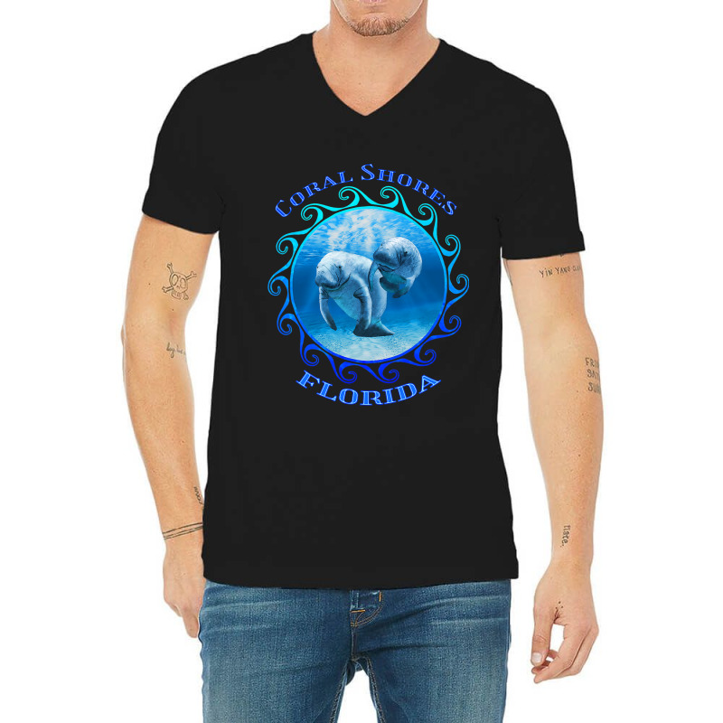 Coral Shores Florida Vacation Swimming Manatees V-neck Tee | Artistshot