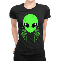 Cool Alien Buddy Peace Sign Funny Alien Ufos Distr Ladies Fitted T-shirt | Artistshot