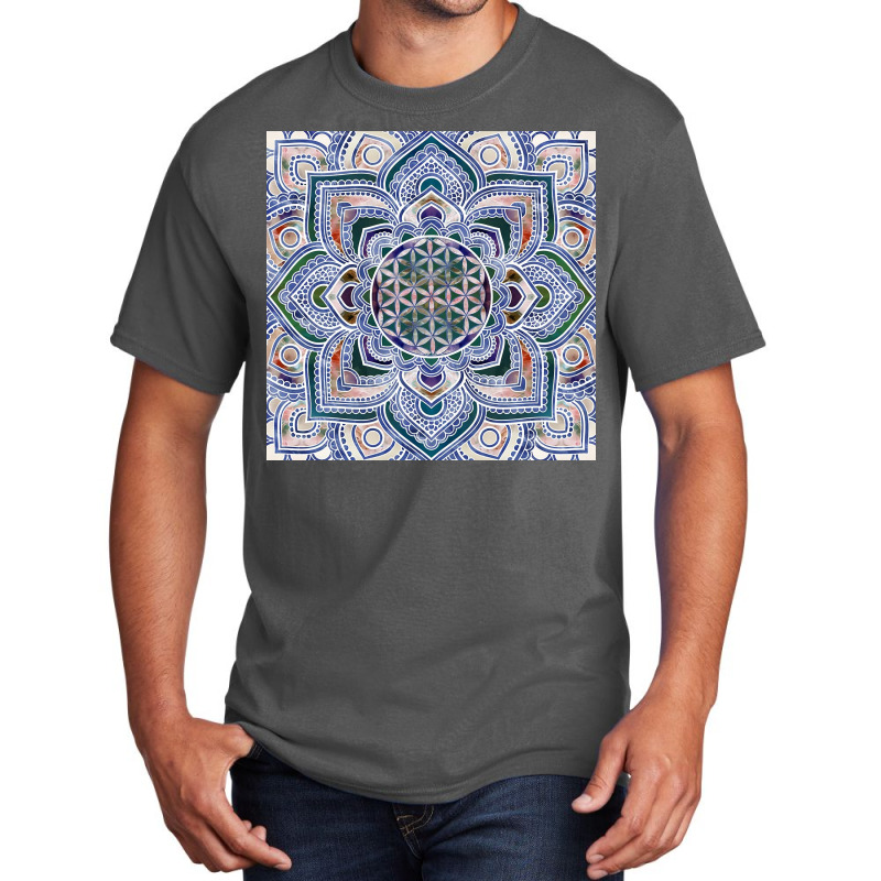 Flower Of Life In Lotus   Marble And Gold Basic T-shirt | Artistshot