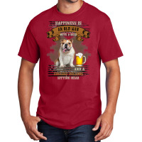 English Bulldog Dog Lover Happiness Is An Old Man With Beer And A Bull Basic T-shirt | Artistshot