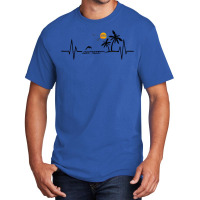 Heartbeat With Tropical Palm Trees Beach Island And Dolphin T Shirt Basic T-shirt | Artistshot