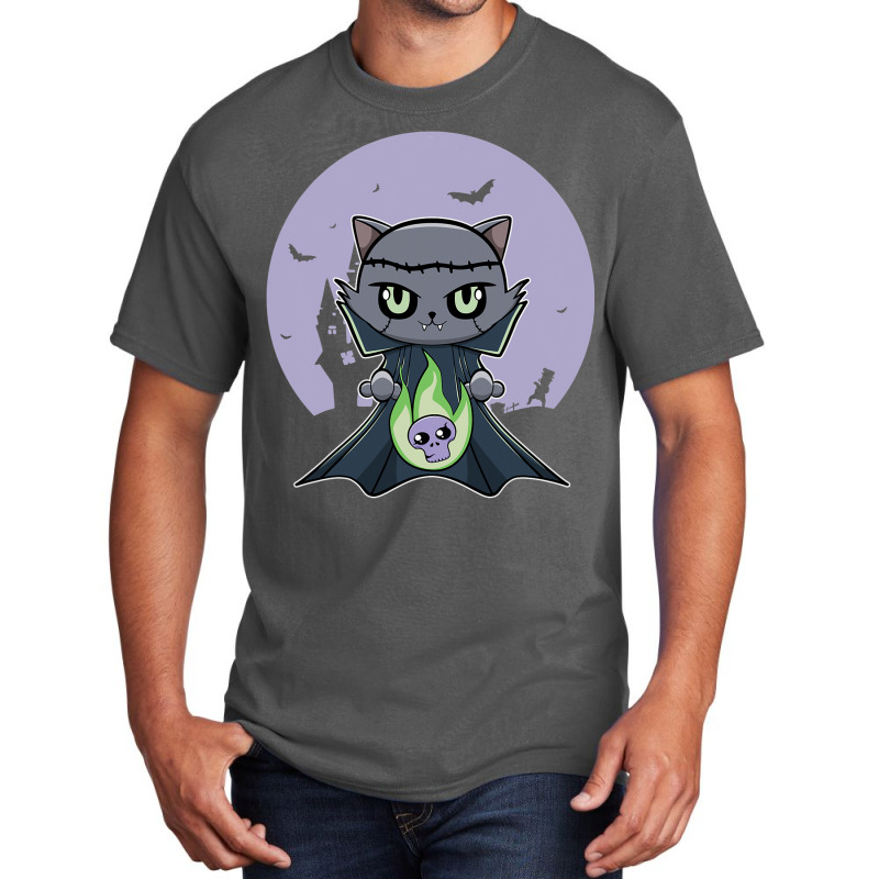 Black Cat Vampire Dracula And Magic Anime Halloween Fire Basic T-shirt | Artistshot