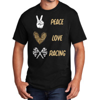 Women's Racing Design Kids Girls Peace Love Racing Race Flag Video Gam Basic T-shirt | Artistshot