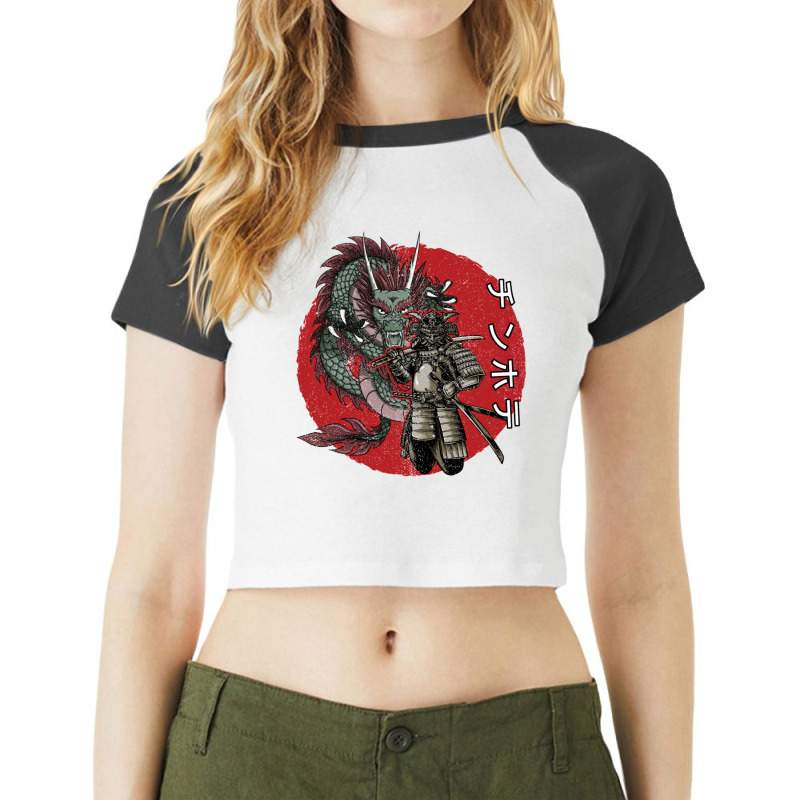 Samurai Warrior And Dragon Vintage Raglan Crop Top by apolitery | Artistshot