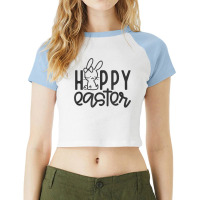 Funny Happy Easter Easter Eggs With Easter Bunny Rabbit Ears T Shirt Raglan Crop Top | Artistshot