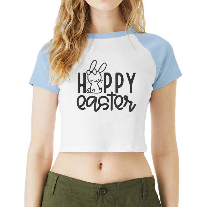 Funny Happy Easter Easter Eggs With Easter Bunny Rabbit Ears T Shirt Raglan Crop Top by casimircorjki0 | Artistshot