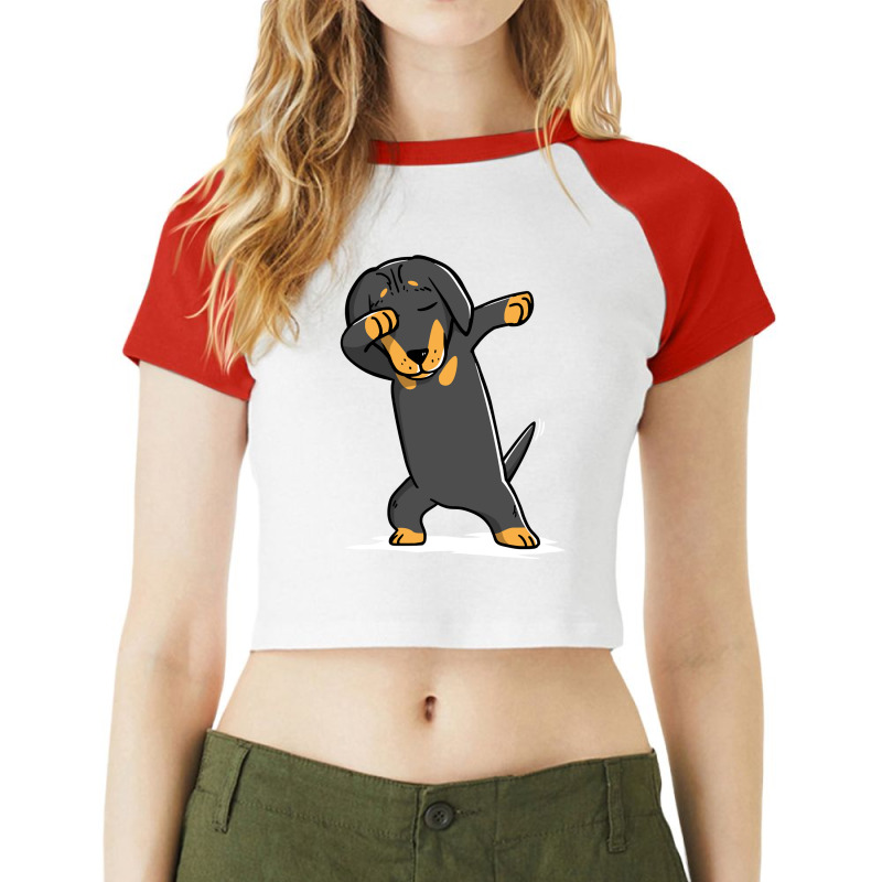 Trending Dabbing Dachshund Funny Doxie Raglan Crop Top by Kimble Mcduffie | Artistshot