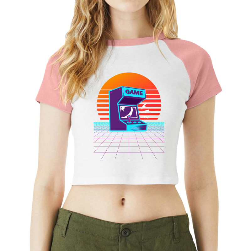 Arcade Machine Retrowave Humor Raglan Crop Top by eullershexs | Artistshot