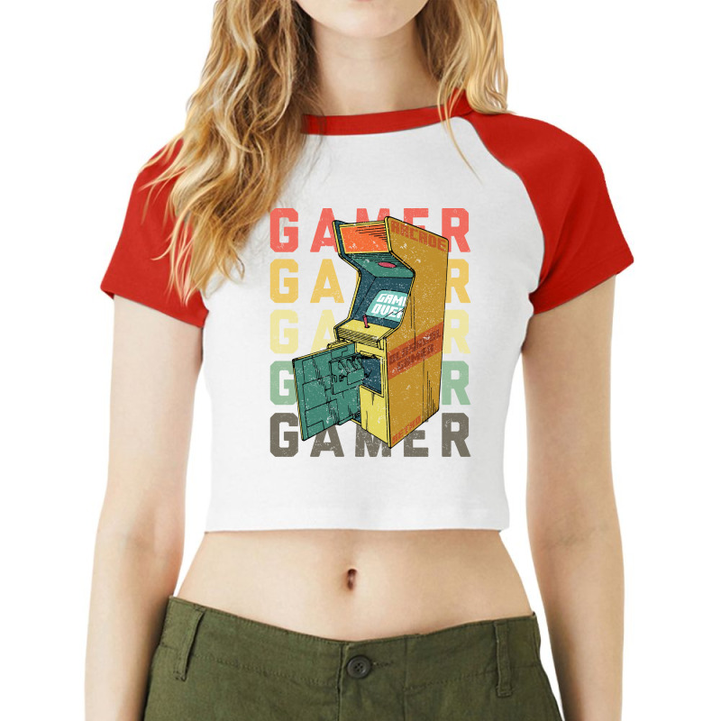 Oldskool Vintage Arcade Gamer Blue Raglan Crop Top by namataniniz | Artistshot