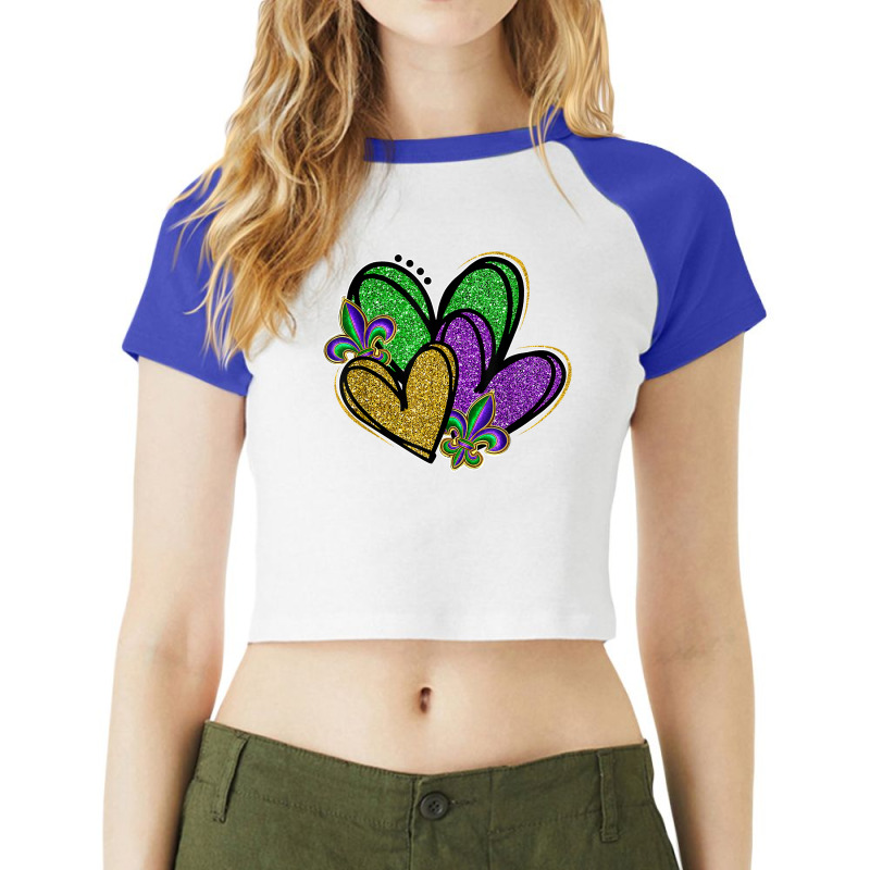 Mardi Gras Heart Fleur De Lys Funny Parade Festival Party T Shirt Raglan Crop Top by casimircorjki0 | Artistshot