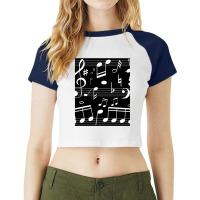 Dancing Music Notes Black And White Raglan Crop Top | Artistshot