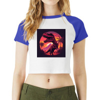 Sunset 80s T Rex Raglan Crop Top | Artistshot