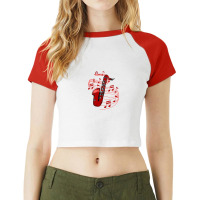 Red Sax With Music Notes Raglan Crop Top | Artistshot