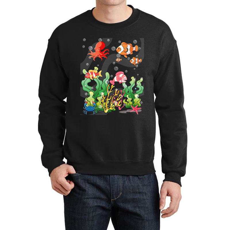 Cartoon Underwater Scene With Fish Coral Reef Illu Crewneck Sweatshirt | Artistshot