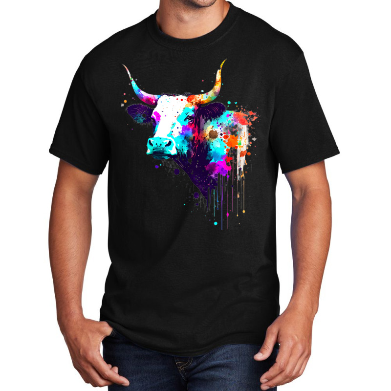 Cow Cattle Paint Splatter Farm Animal Lovers Splat Basic T-shirt | Artistshot