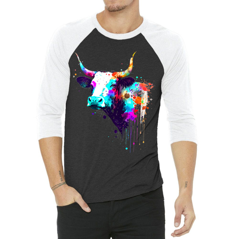 Cow Cattle Paint Splatter Farm Animal Lovers Splat 3/4 Sleeve Shirt | Artistshot