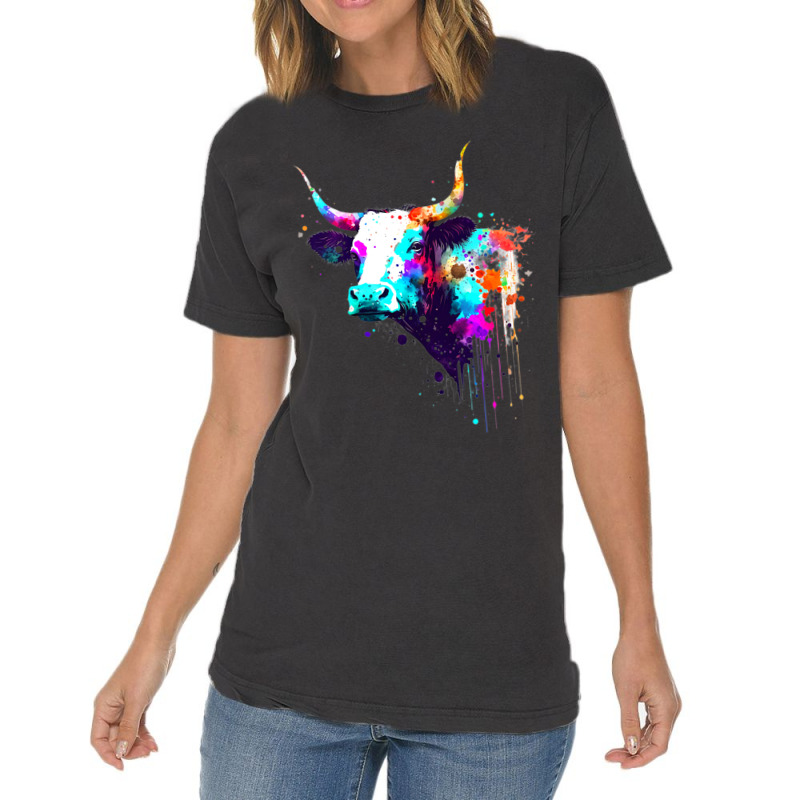 Cow Cattle Paint Splatter Farm Animal Lovers Splat Vintage T-shirt | Artistshot