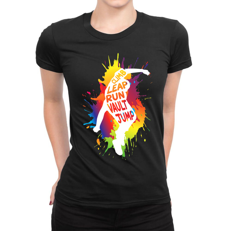 City Ninja Back Flip Parkour Freerunner Kids Trace Ladies Fitted T-Shirt by MahloBrook | Artistshot