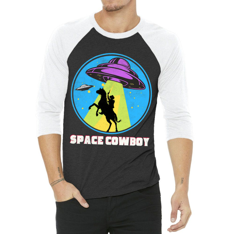 Cowboy Alien Spaceship Vintage Distressed Western 3/4 Sleeve Shirt | Artistshot