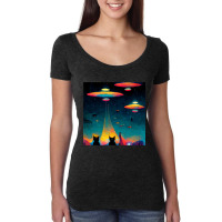 Cat Galaxy Ufo Cats Funny Cat Alien Invasion Women's Triblend Scoop T-shirt | Artistshot