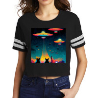 Cat Galaxy Ufo Cats Funny Cat Alien Invasion Scorecard Crop Tee | Artistshot