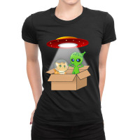 Cute Kitten Cat And Alien Cardboard Spaceship Funn Ladies Fitted T-shirt | Artistshot