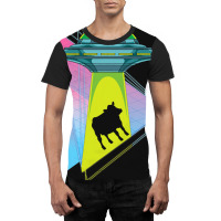 Vaporwave Cow Ufo Abduction Extraterrestrial Synth Graphic T-shirt | Artistshot