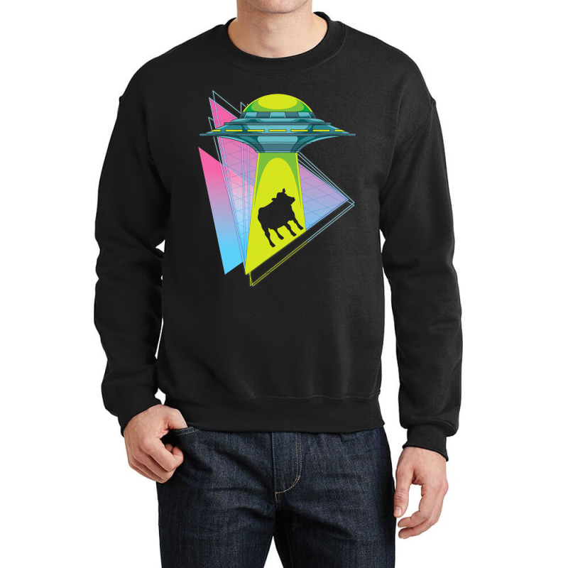 Vaporwave Cow Ufo Abduction Extraterrestrial Synth Crewneck Sweatshirt | Artistshot