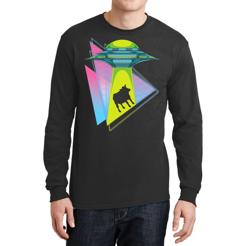 Vaporwave Cow Ufo Abduction Extraterrestrial Synth Long Sleeve Shirts | Artistshot