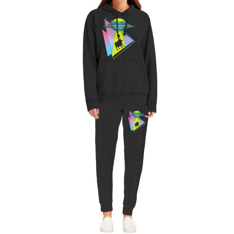 Vaporwave Cow Ufo Abduction Extraterrestrial Synth Hoodie & Jogger Set | Artistshot