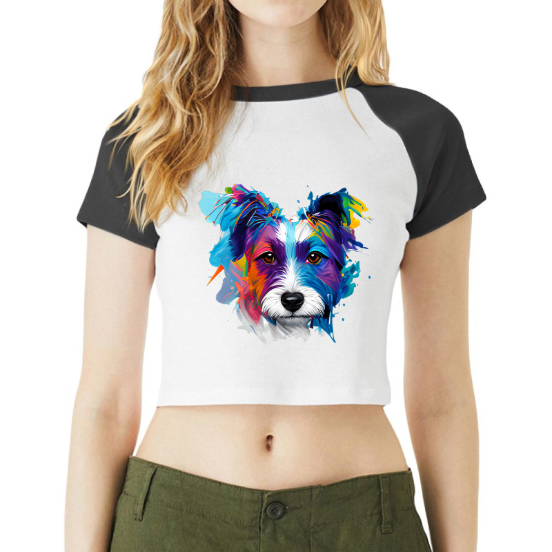 Watercolor Jack Russell Terrier Dog Face Colorful  Raglan Crop Top by RILEYALLEN | Artistshot