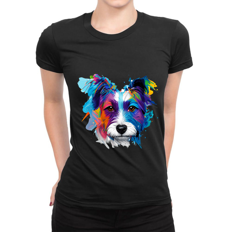 Watercolor Jack Russell Terrier Dog Face Colorful  Ladies Fitted T-Shirt by RILEYALLEN | Artistshot