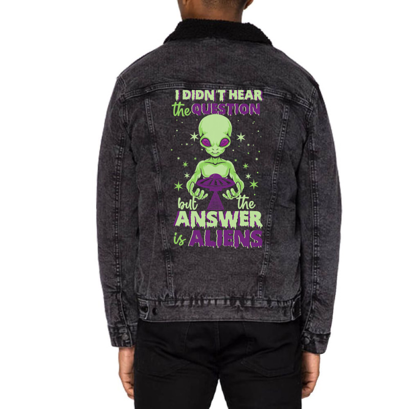 The Answer Is Alien Green Ufo Flying Saucer Unisex Sherpa-lined Denim Jacket | Artistshot